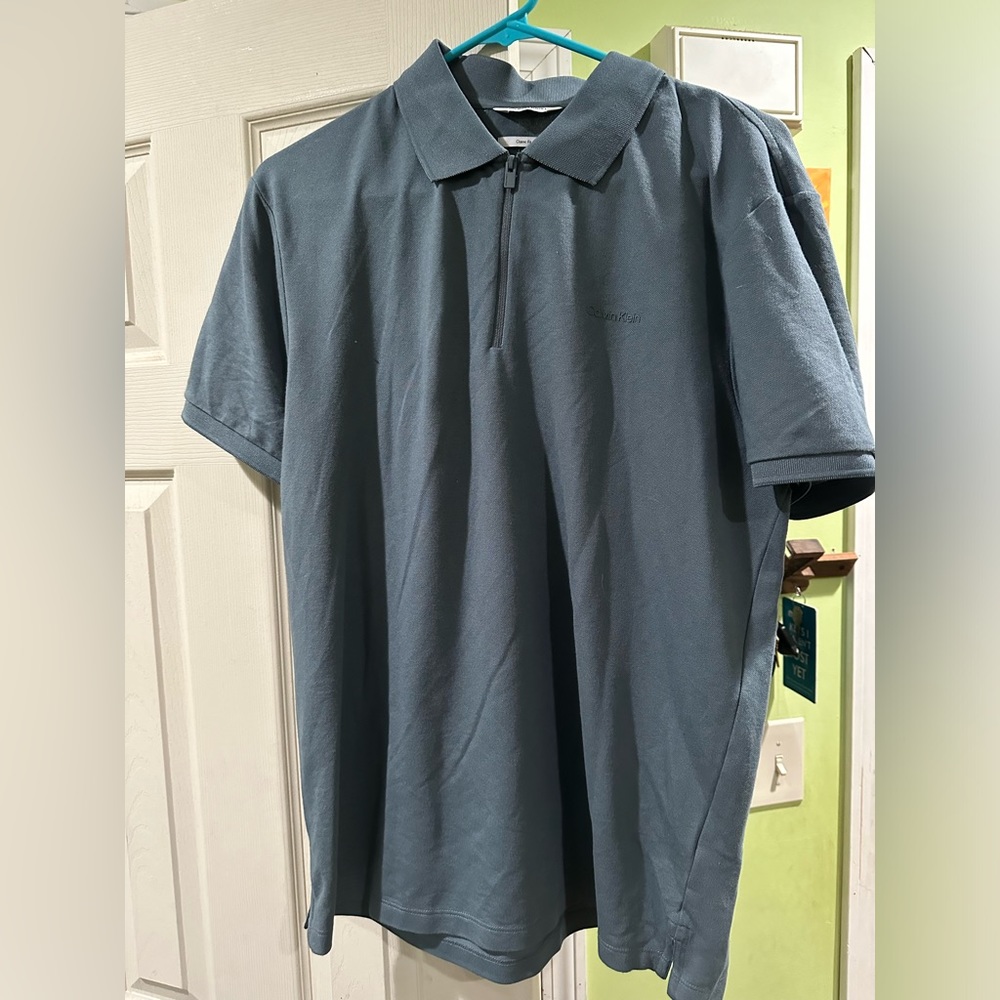 Grey blue zippered polo